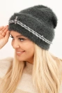 Women's winter fluffy hat with pearls and decorative weave graphite