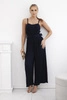 Pleated jumpsuit with straps navy blue