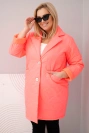 Dámská bunda Plus Size prošívaná s ozdobnými knoflíky a límcem neonově růžová
