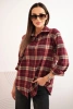 Women's cotton checkered shirt with a longer back burgundy