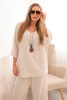 Damenensemble aus Viskose Bluse mit Halskette und Hose beige