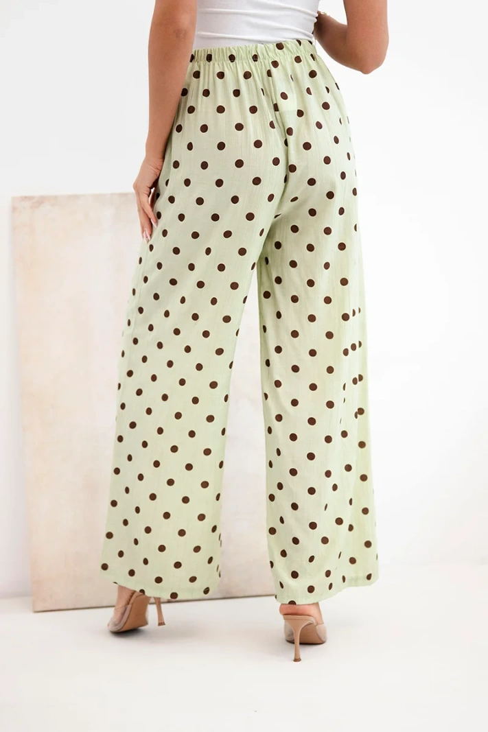 Women's wide-leg polka dot summer trousers with an elastic waistband mint