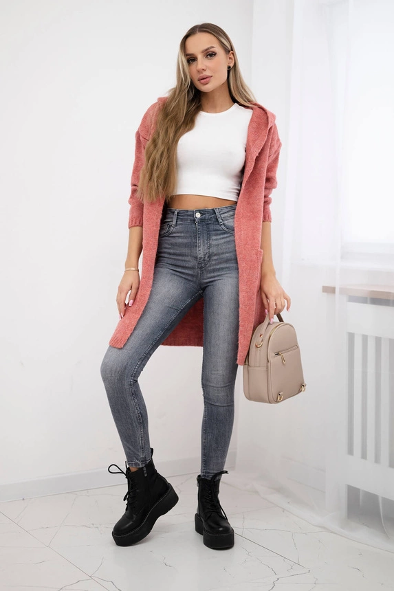 Kapuzenpulli mit Taschen einfarbig fuchsia