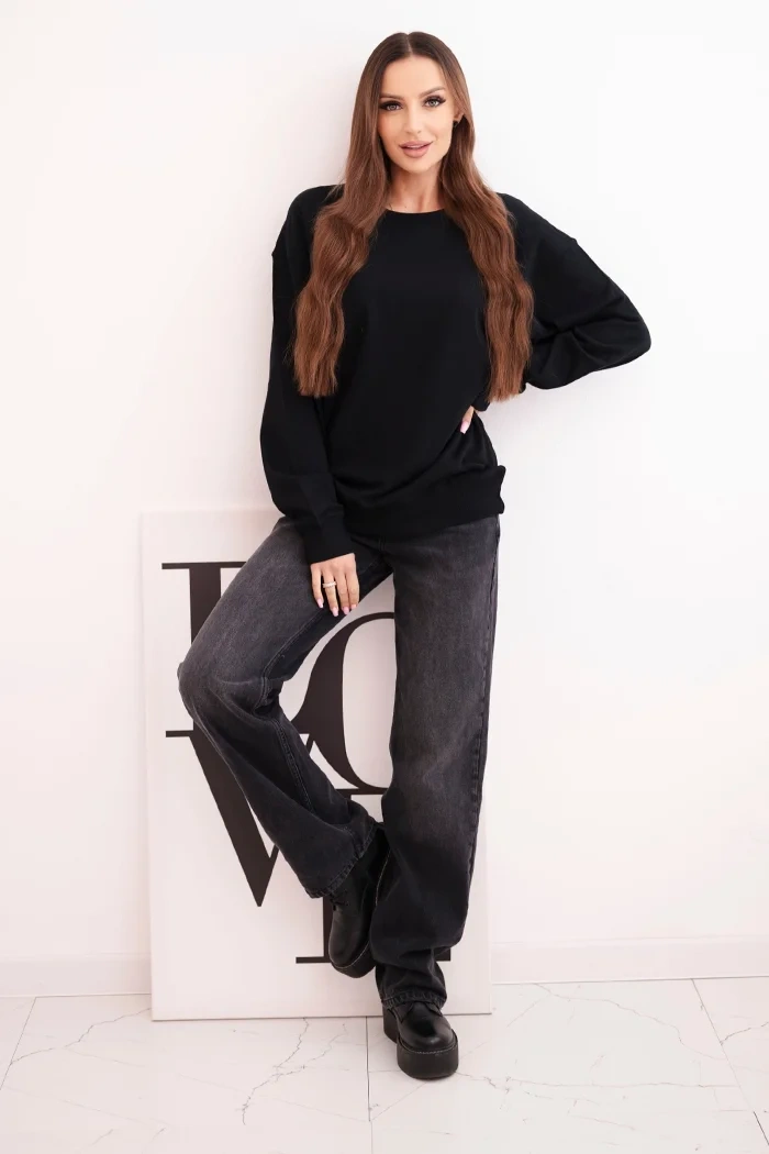 Damenpullover aus Baumwolle Basic mit Rundhalsausschnitt schwarz