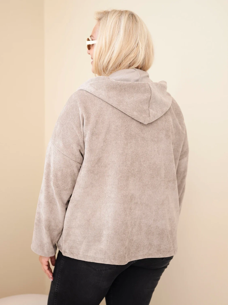 Damen Sweatshirt Plus Size Cord mit Kapuze und Reißverschluss Oversize fango Farbe