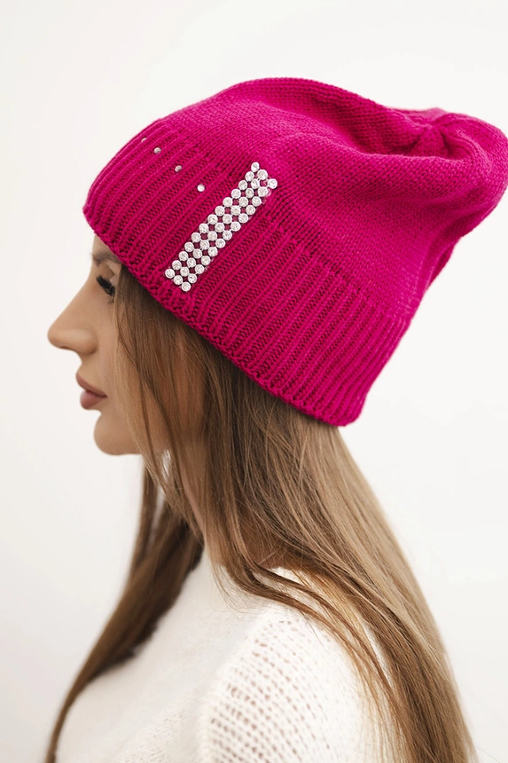 Damenwintermütze aus Wolle mit Zirkonia K453 fuchsia