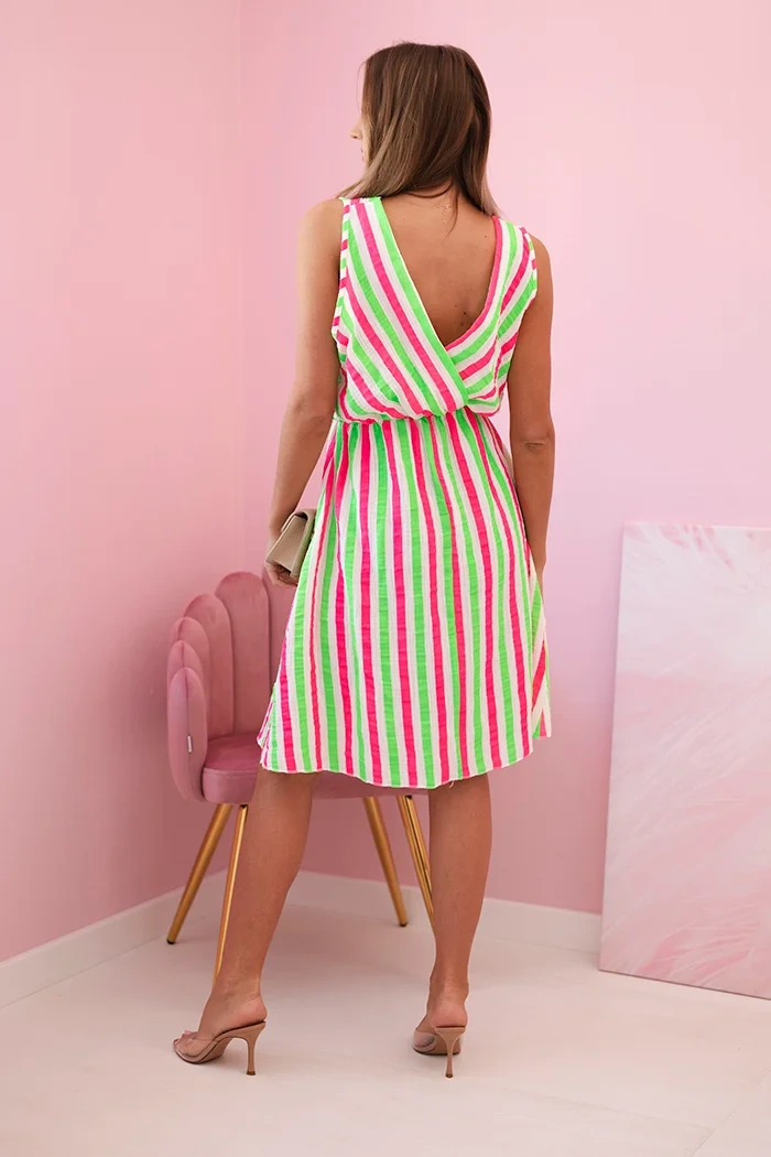 Damen-Baumwollkleid mit bunten Streifen neongrün
