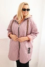 Plus Size women's quilted jacket with a hood and the inscription HOPE dark pink