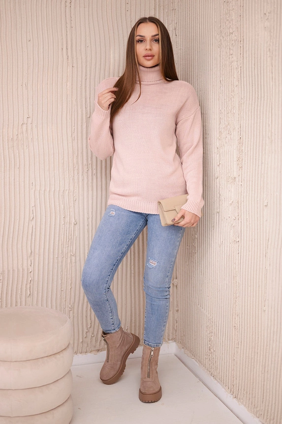 Sweater with a turtleneck powder pink