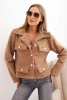 Women's jacket with fluffy wool texture and decorative buttons camel