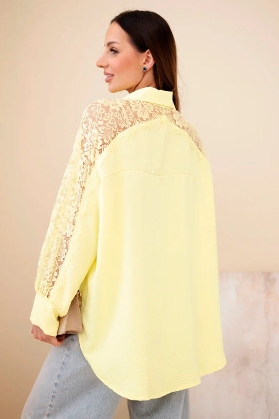 Women's viscose shirt with lace sleeves and collar yellow