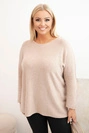 Sweter damski plus size z dekoltem łódką ciemno beżowy