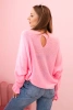 Women's mohair sweater with ruched sleeves and a cutout on the back light pink