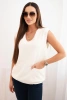 Women's sleeveless viscose sweater with pockets and a V-neck ecru