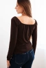 Women's blouse with draped neckline and long sleeves brown