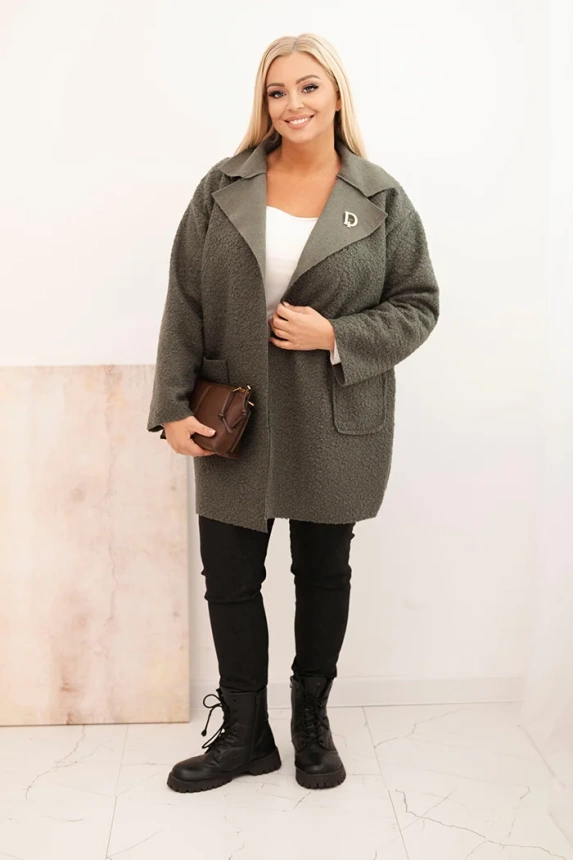 Women's Plus Size coat shearling with wool and pockets light khaki