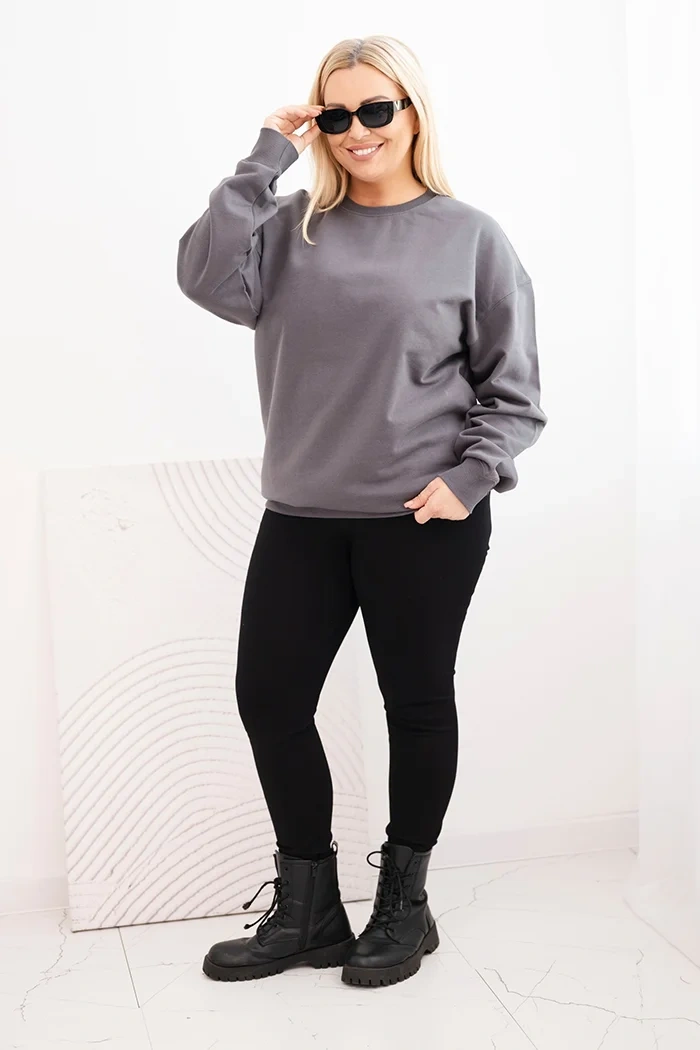 Dámská mikina s okrouhlým výstřihem Plus Size bavlněná basic grafitová
