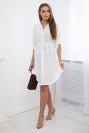 Dress with button closure and tie at the waist ecru