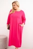 Dámska sukňa Plus Size bavlnená s dlhým rukávom a nariasením v páse fuksia
