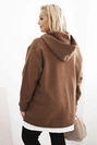 Damenpullover gefüttert Plus Size mit Kapuze und V-Ausschnitt braun