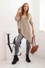 Dámský asymetrický svetr z vlny Plus Size s výstřihem do V tmavě béžový