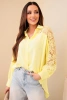 Women's viscose shirt with lace sleeves and collar yellow