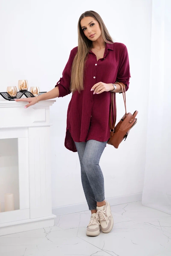 Cotton muslin shirt burgundy