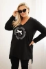 Women's blouse with a longer back and print black