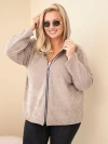 Dámska mikina Plus Size manšestrová s kapucňou a zipsom oversize fango zelená