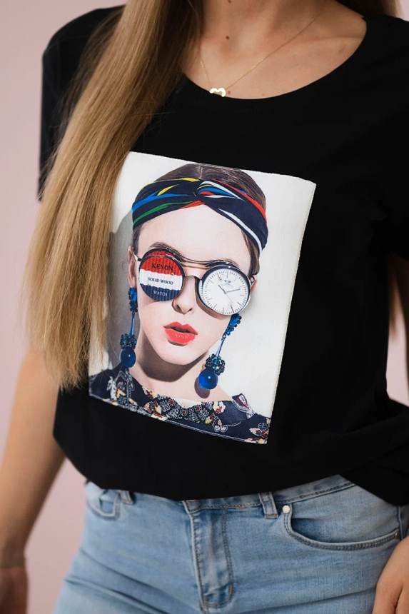 Damen Grafikbluse schwarz