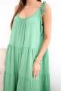 Women’s viscose dress with tie straps green