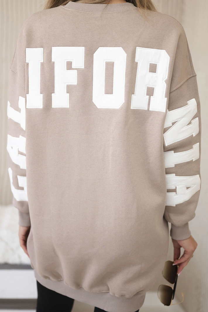 Insulated sweatshirt with California inscription dark beige