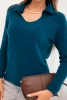 Women's sweater made of baby alpaca with a collar and V-neck sea green