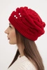 Women's winter wool hat with decorative crystals K399 red