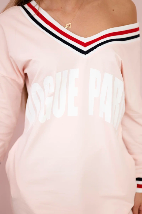 Dress V-neck Paris powdered pink