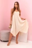 Damenkleid mit ausgestellten Trägern und asymmetrischem Saum beige