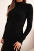 Women's ribbed viscose dress with long sleeves and a collar black