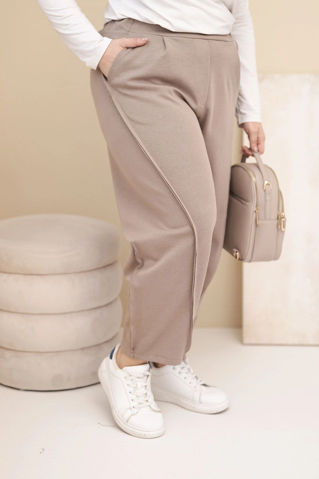 Spodnie damskie bawełniane Plus Size o luźnym kroju z wysokim stanem fango