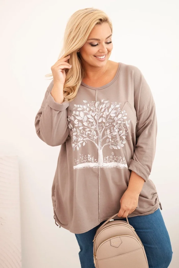 Dámska blúzka Plus Size bavlnená s potlačou stromu fango
