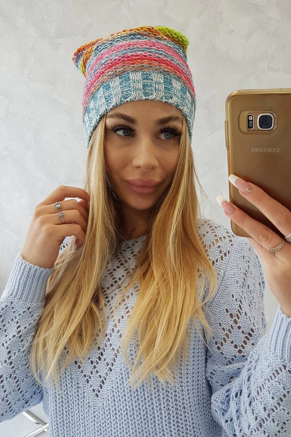 Krystyna vilnonė kepurė K207 neoninė žalia+mėlyna