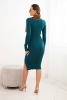 Women's ribbed dress with a turtleneck and decorative buttons teal