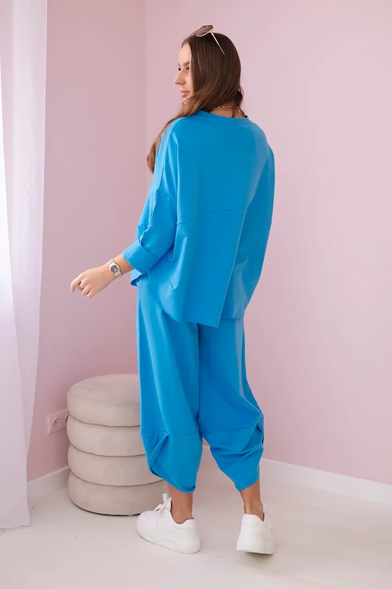 Baumwoll-Sweatshirt-Hosen-Set türkis