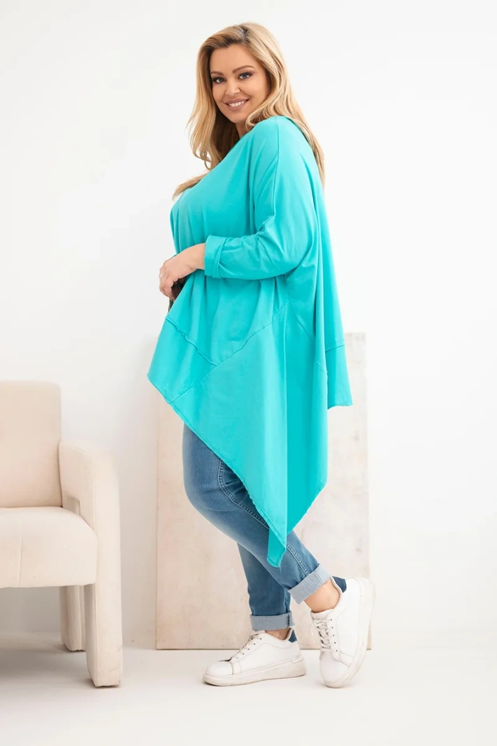 Damen Tunika Plus Size aus Baumwolle mit asymmetrischem Saum türkisowa