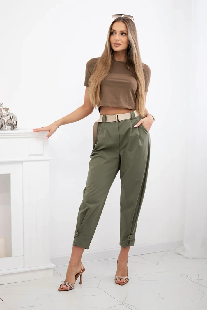 Kalhoty Summer Punto se zapínáním na nohavice khaki