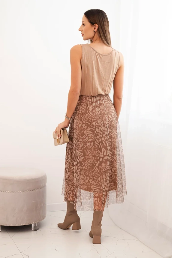 Women's set with a wool sweater and a viscose dress camel