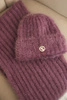 Women's set hat and long scarf made of soft yarn dark pink