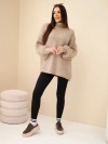 Sweter damski oversize z dodatkiem wełny z golfem i szerokimi rękawami ciemny beżowy