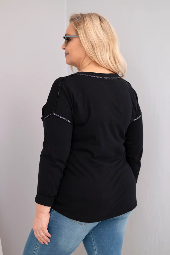 Dámská blůza Plus Size s nápisem Love You More roztrhaná černá