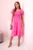 Women's viscose dress with puffed sleeves and a ruffled top pink