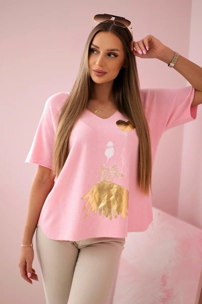 Halenka se svetrem s výstřihem do V světle růžová